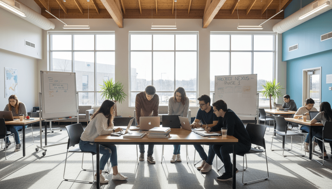 Young people working together in a community center during a mentorship and development program