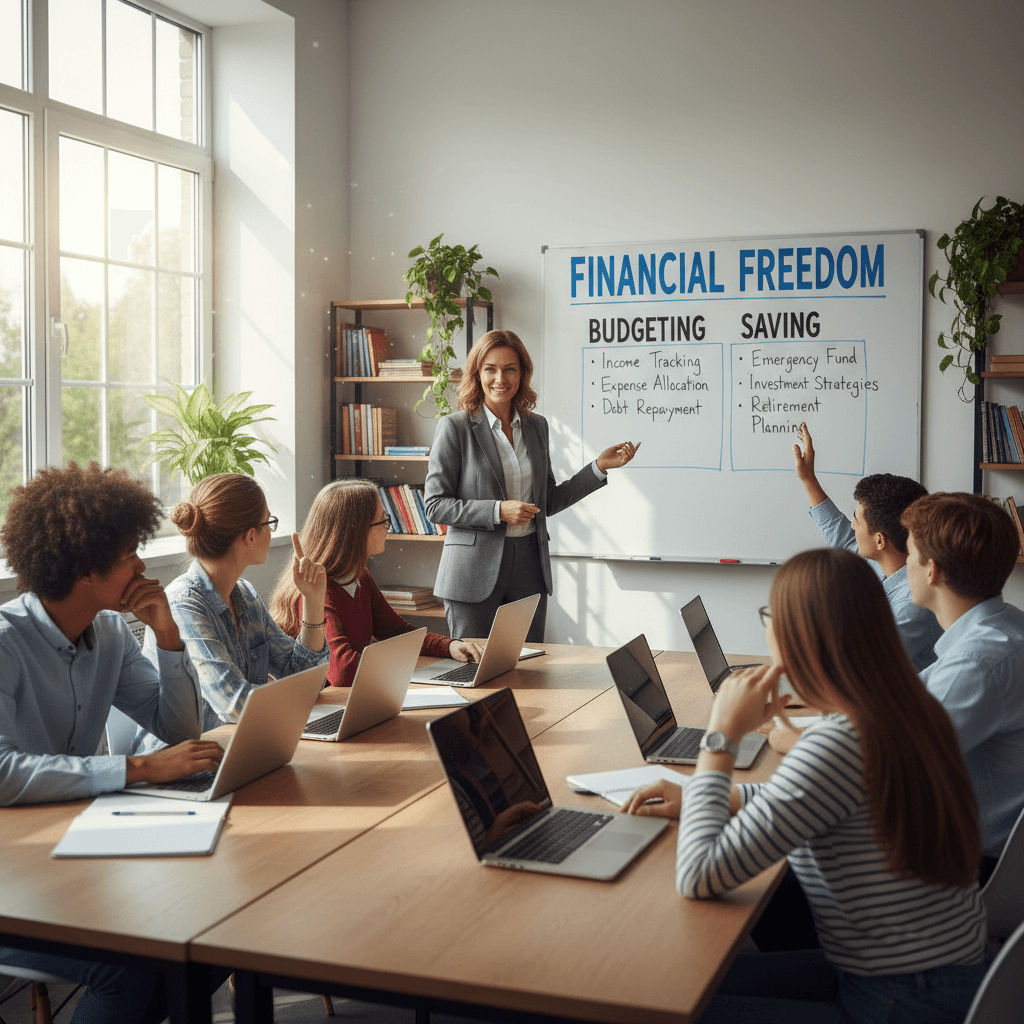 Financial literacy training session with budget planning materials