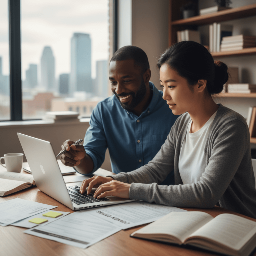 One-on-one resume building session with youth and mentor