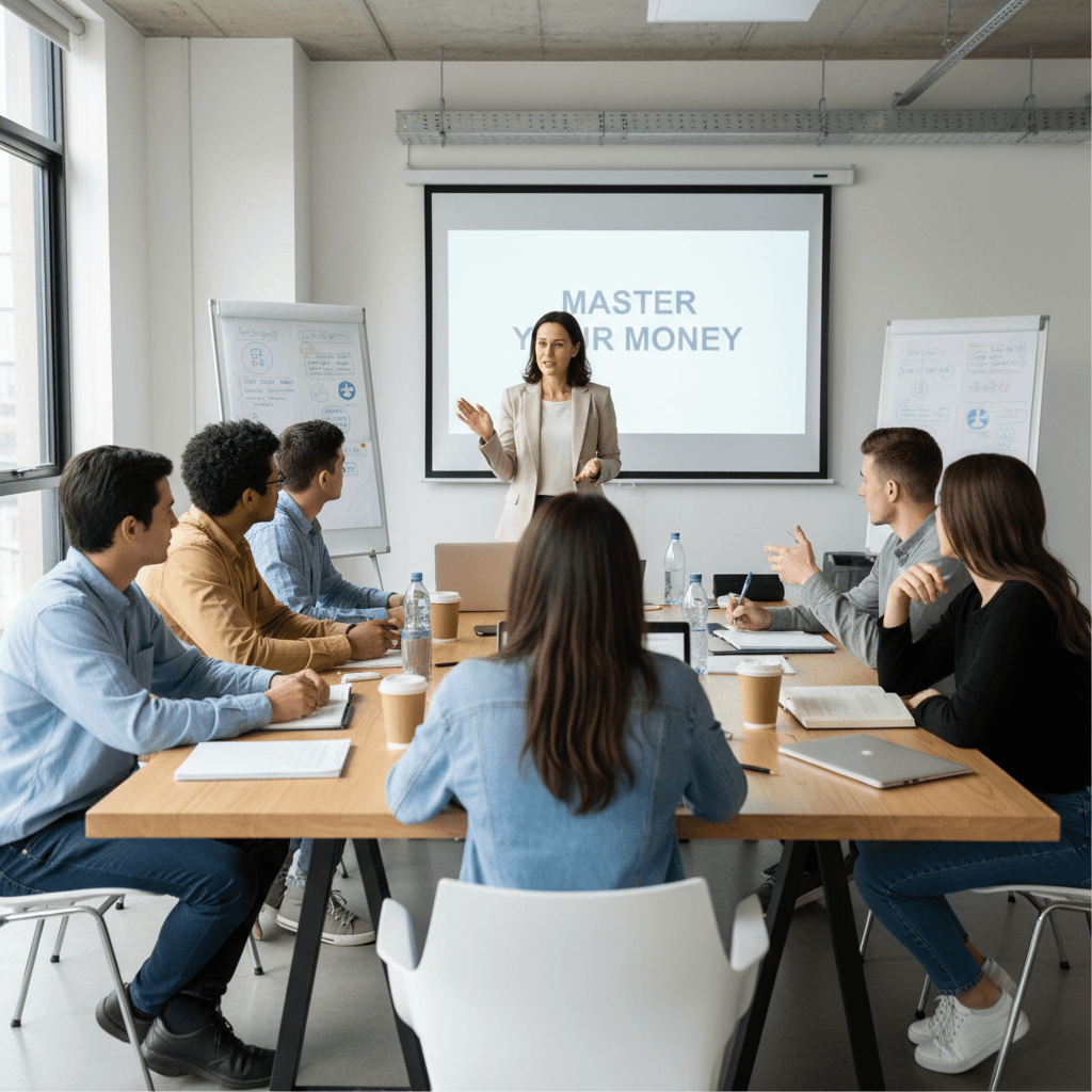 Youth learning financial literacy skills in interactive workshop setting