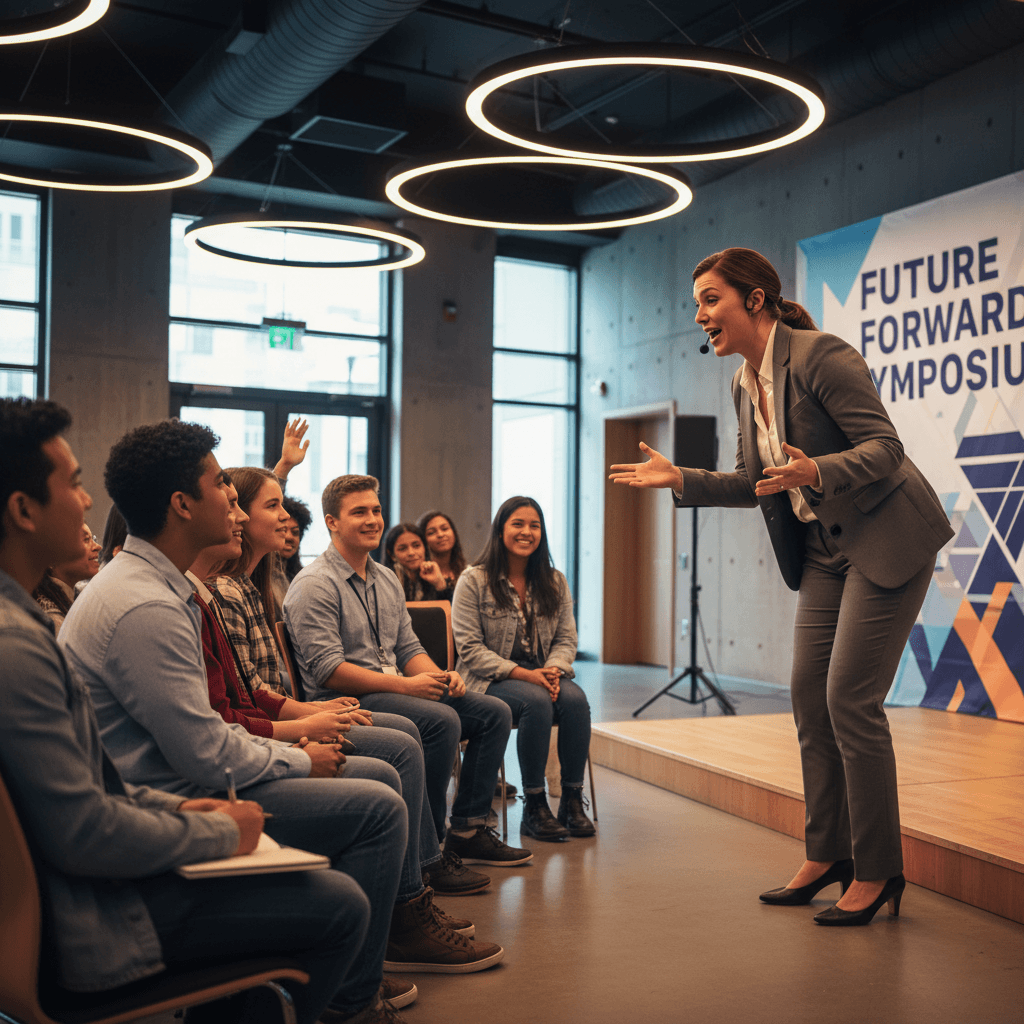 Guest speaker sharing career insights with youth audience