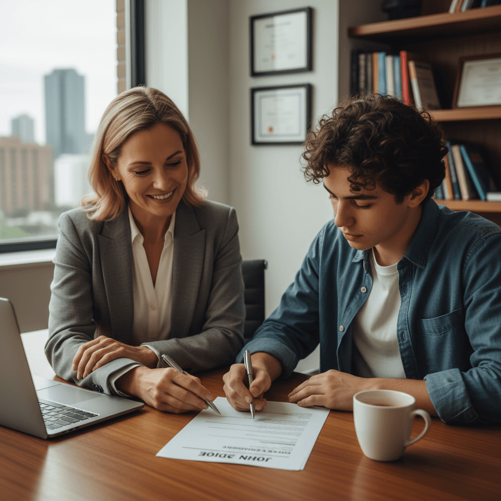 Mentor providing resume guidance to youth participant