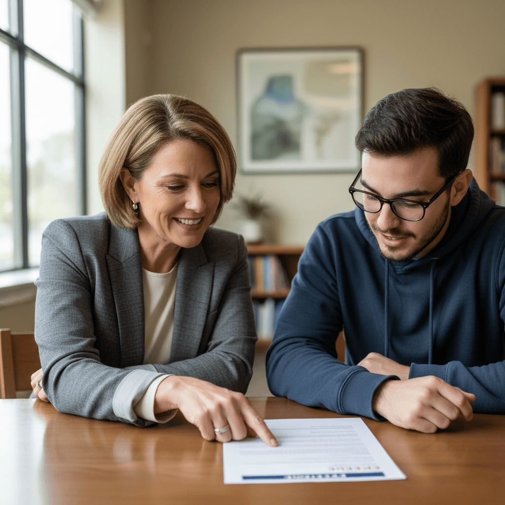 Mentor and youth reviewing resume together