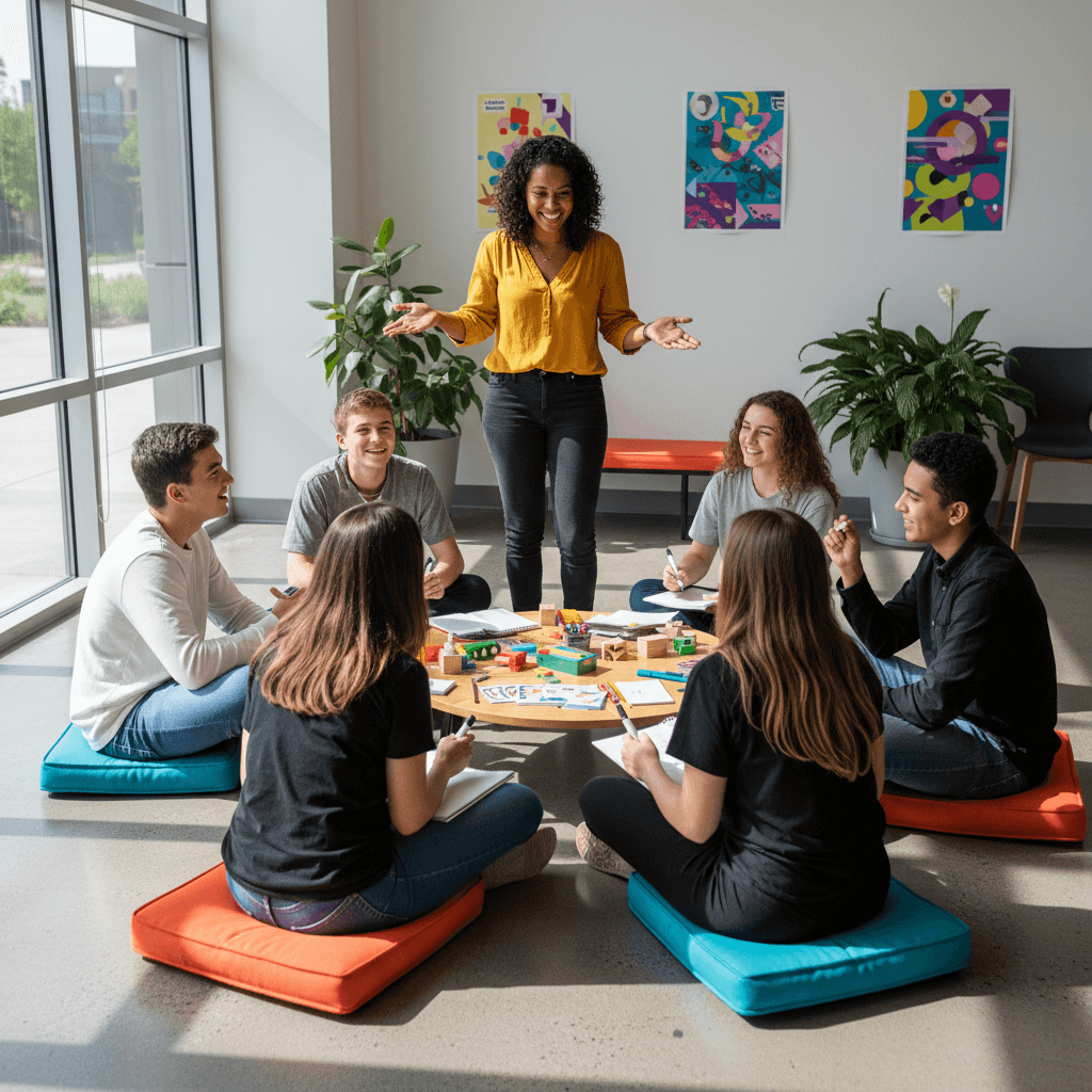 Facilitator leading a group workshop with youth