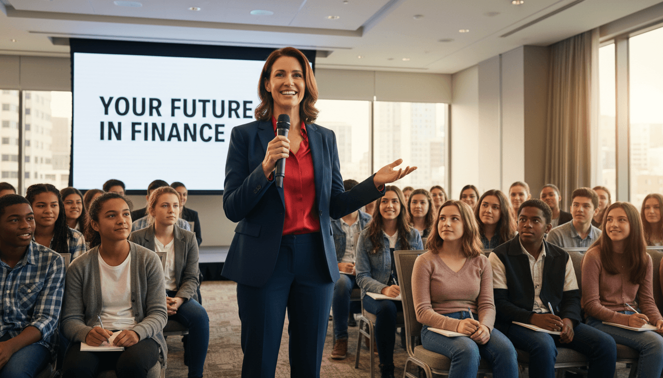 Professional guest speaker sharing career insights with youth