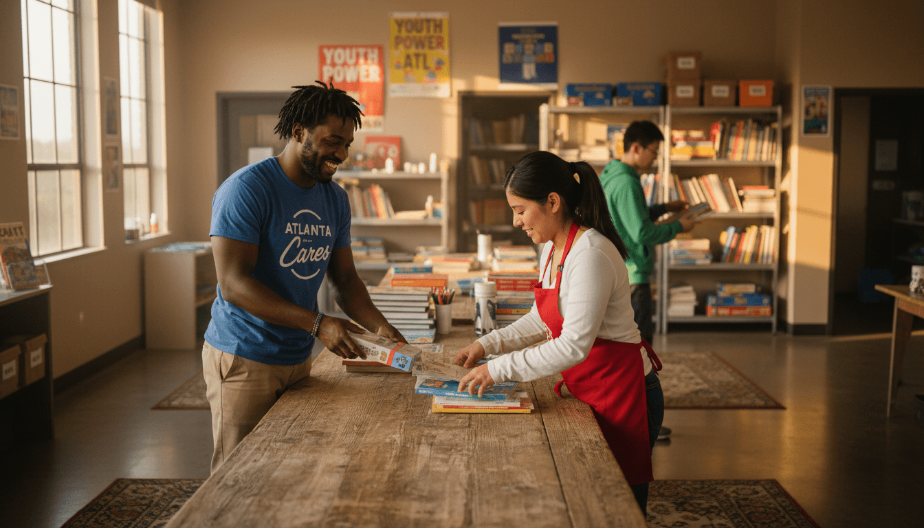 Diverse volunteers collaborating together in a community space