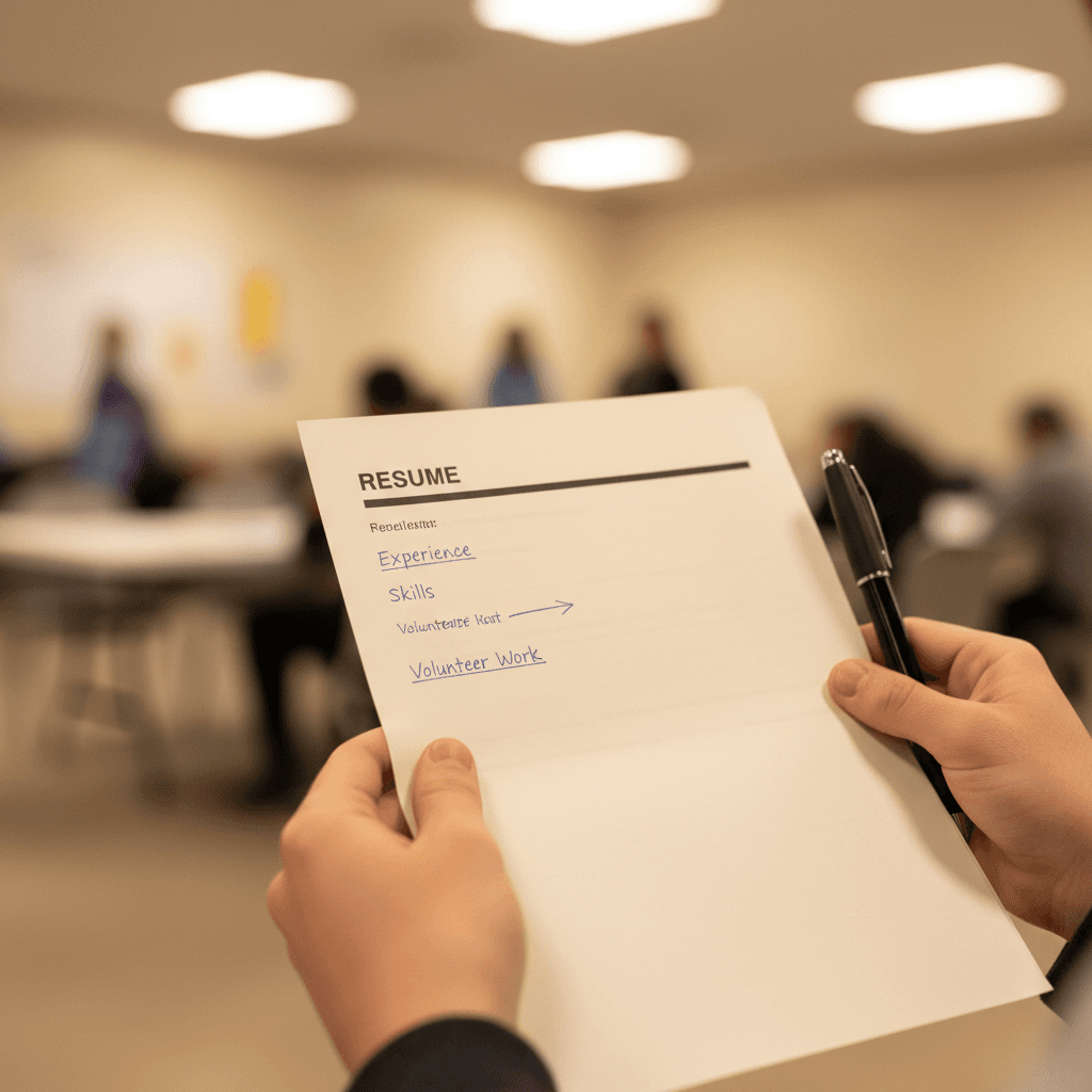 Hands holding a resume document