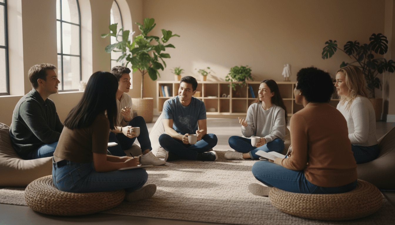 Group discussion circle during life skills development activity